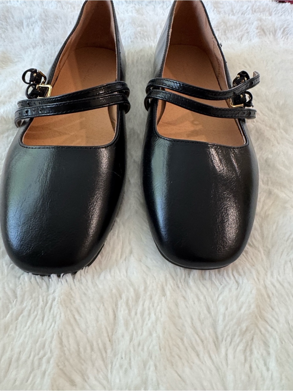 New! Madewell The Greta Double-Strap Ballet Flat in Leather True Black 7 - Picture 4 of 10